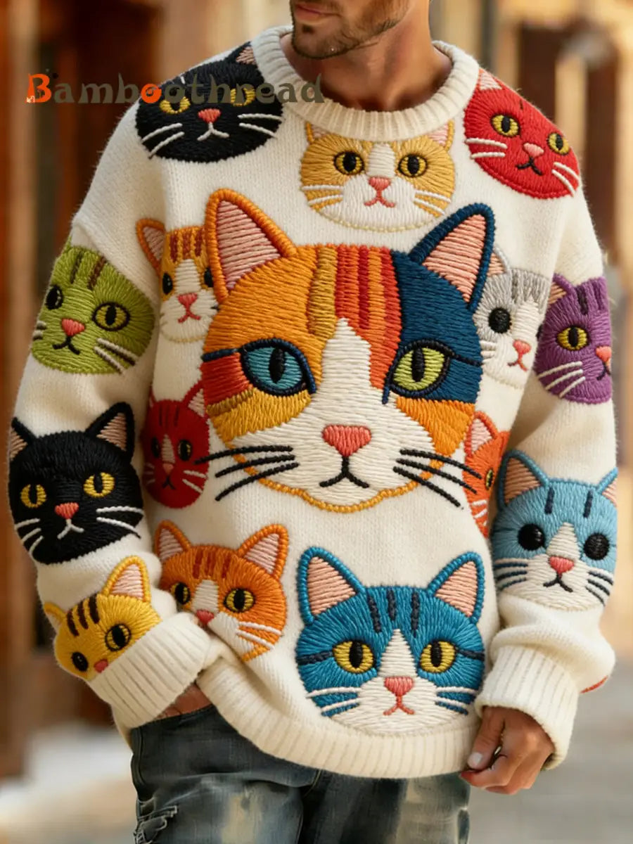 Men’s Retro Abstract Animal Art Print Comfortable Knit Top A / S