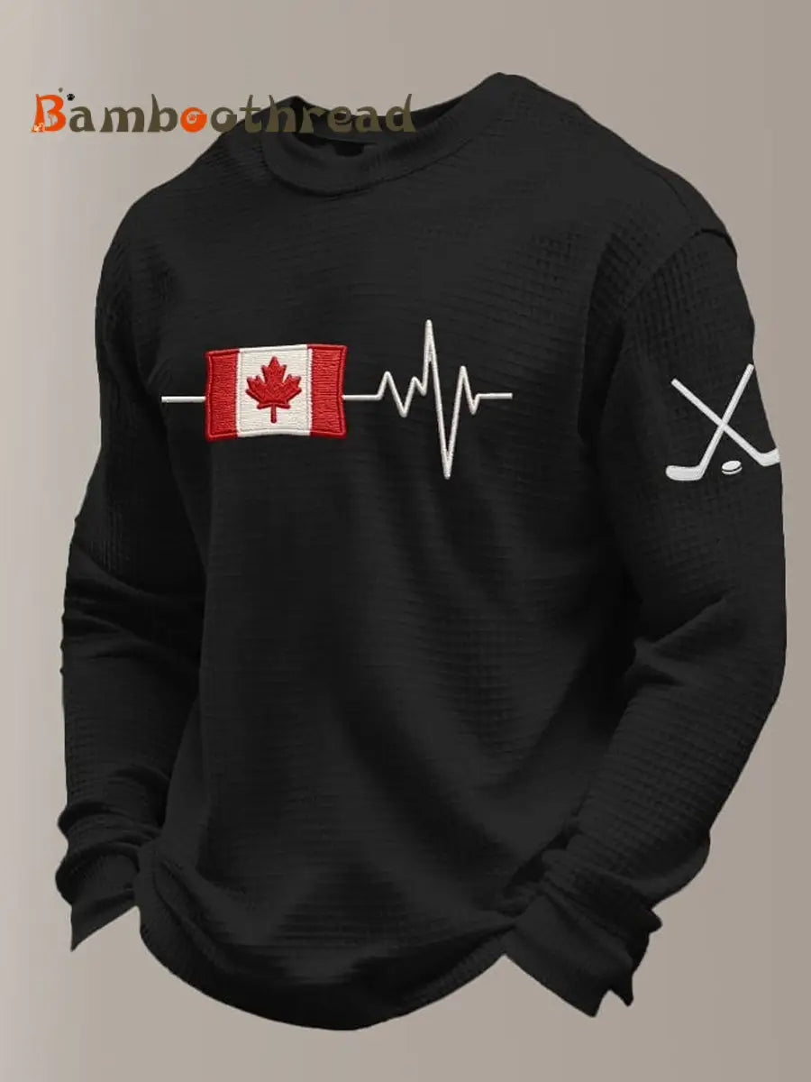 Men’s Retro Canada Hockey Printed Casual Long-Sleeved Top Black / S