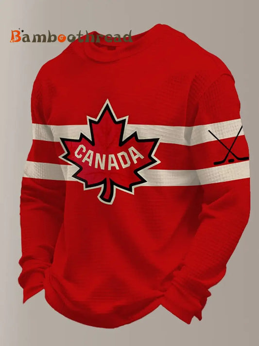 Men’s Retro Canada Hockey Printed Casual Long-Sleeved Top Red / S