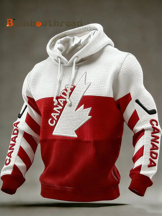 Men’s Retro Canadian Hockey Color Block Hoodie Red / S