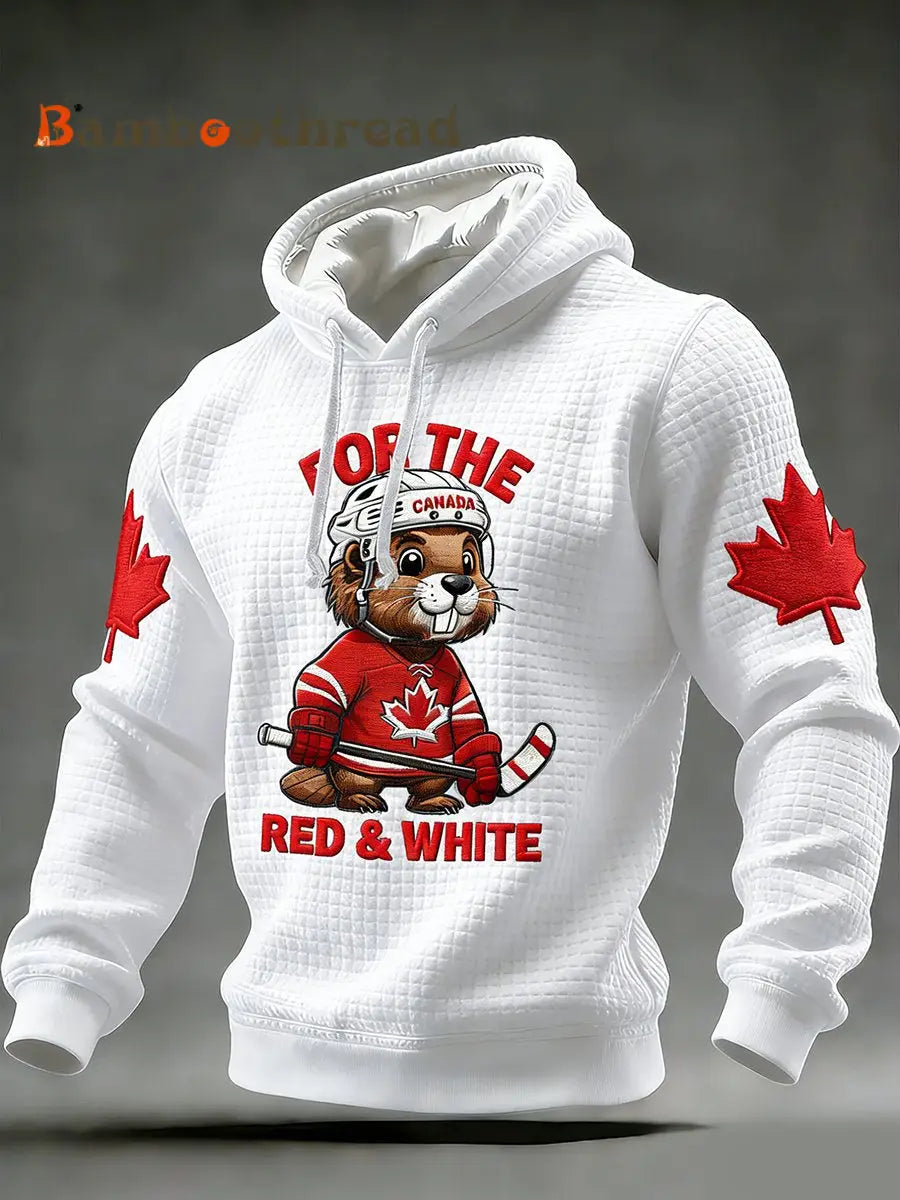 Men’s Retro Canadian Hockey Hoodie White / S