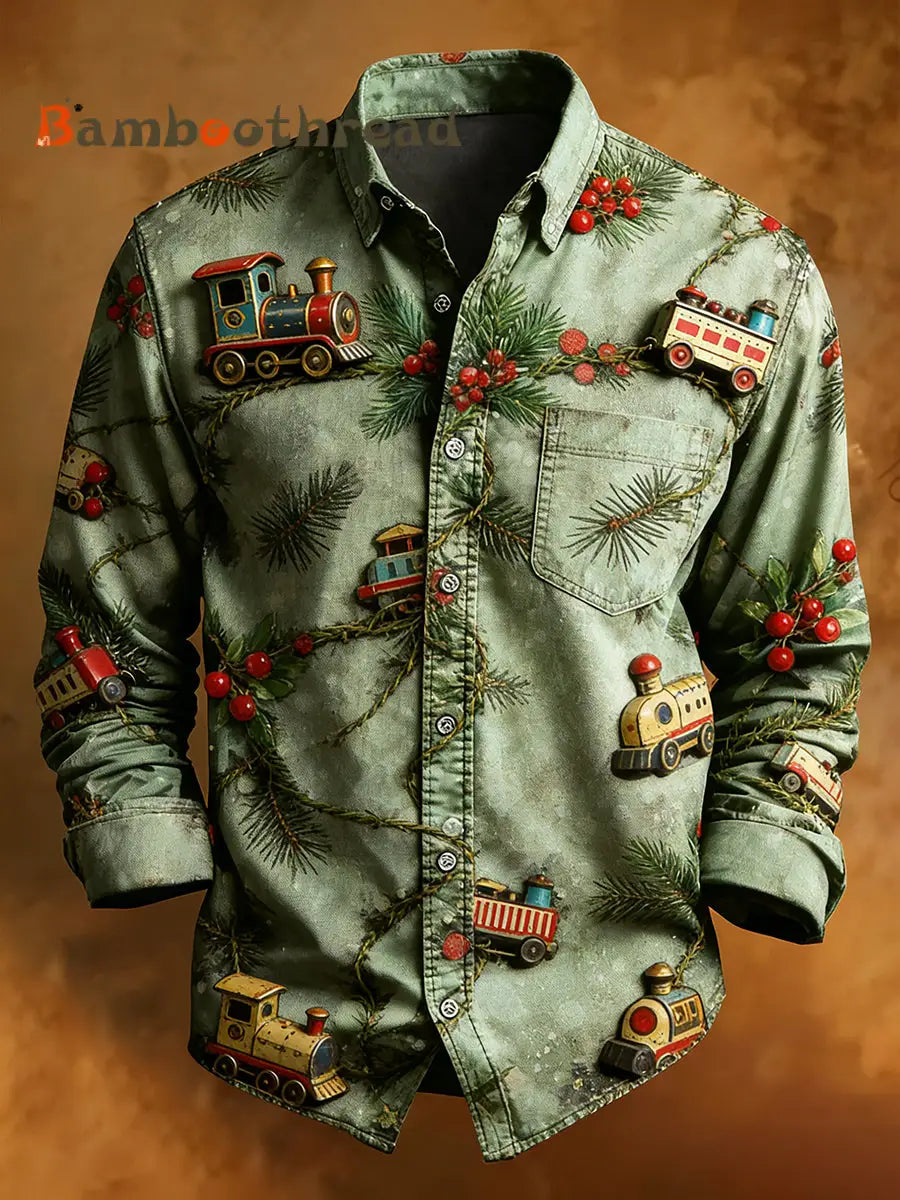 Men’s Retro Christmas Casual Comfort Long-Sleeved Shirt A / S