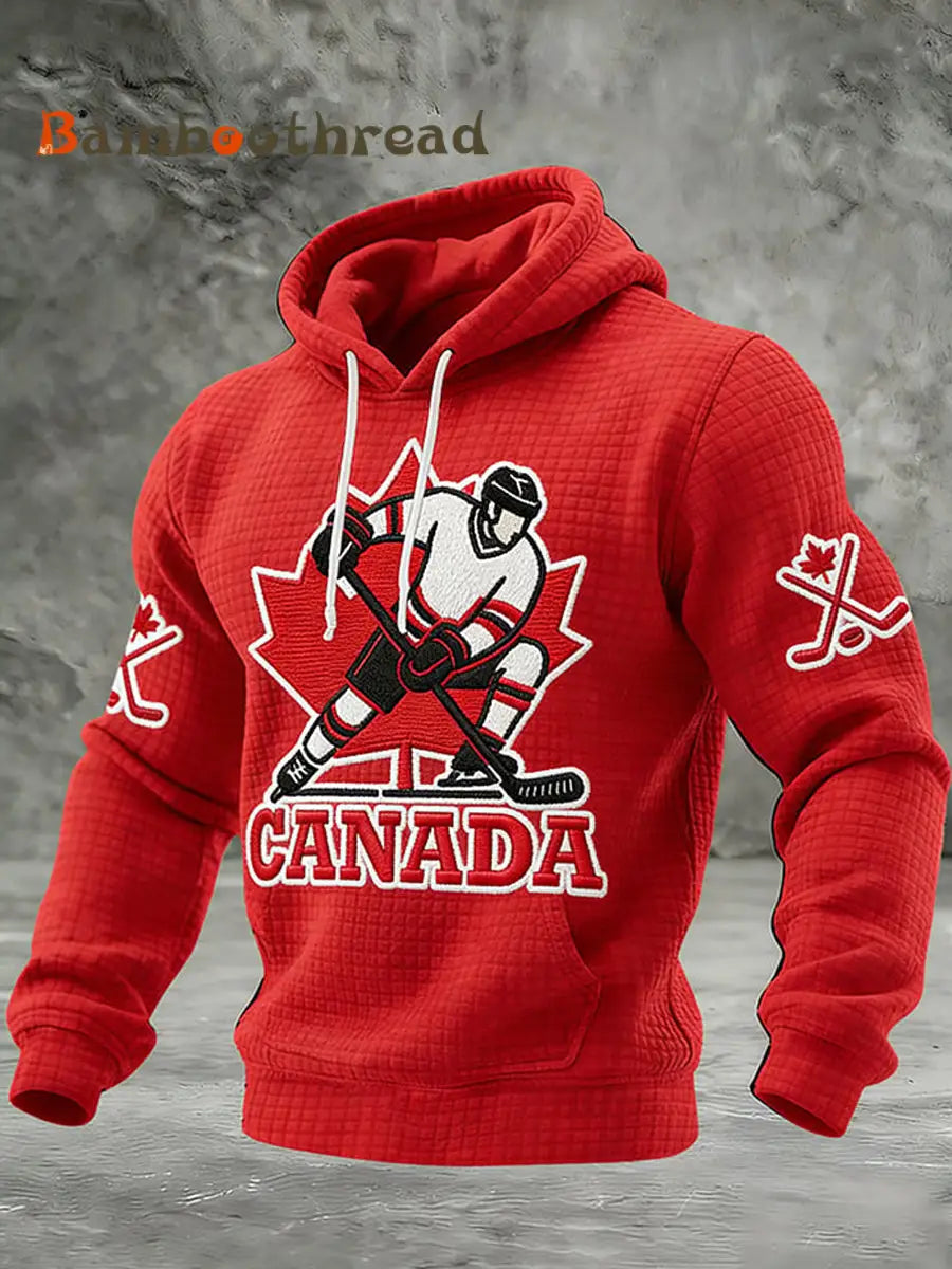 Men’s Retro Ice Hockey Printed Casual Hoodie Red / S