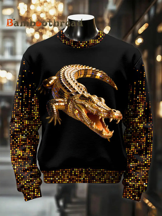 Men’s Retro Luxurious Crocodile Print Casual Sweatshirt As picture / S