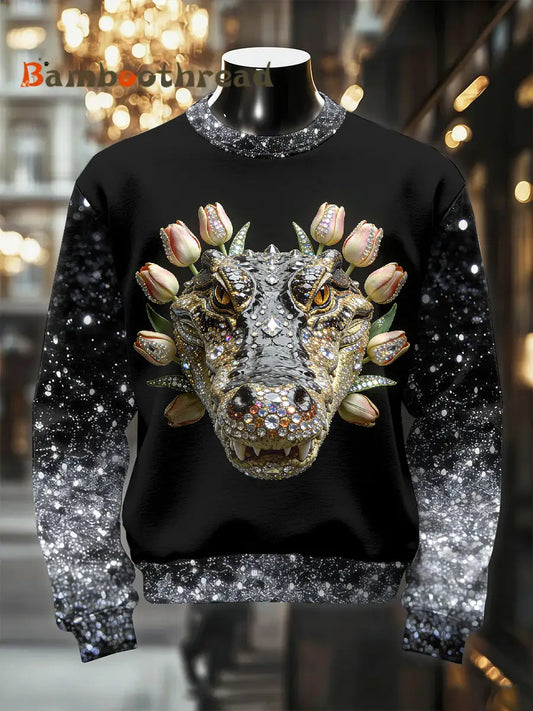 Men’s Retro Luxurious Crocodile Print Casual Sweatshirt As picture / S