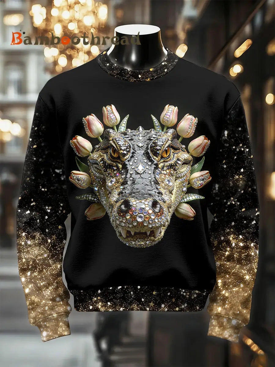 Men’s Retro Luxurious Crocodile Print Casual Sweatshirt As picture / S