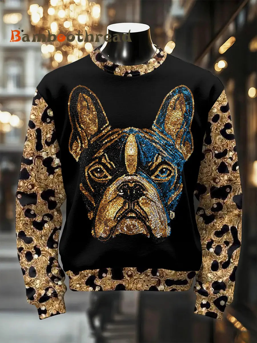 Men’s Retro Luxurious Dog Print Casual Sweatshirt As picture / S
