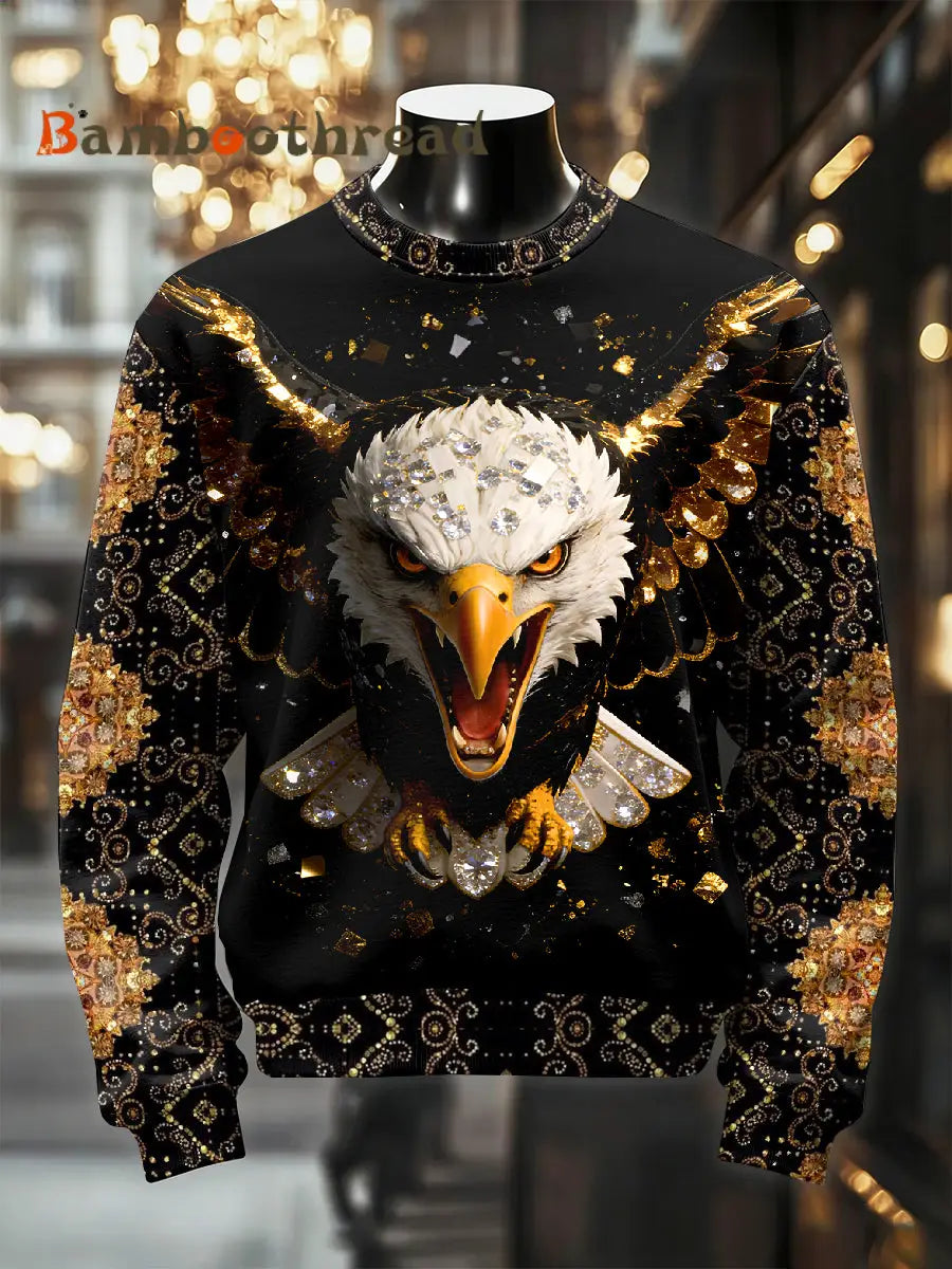 Men’s Retro Luxurious Eagle Print Casual Sweatshirt As picture / S