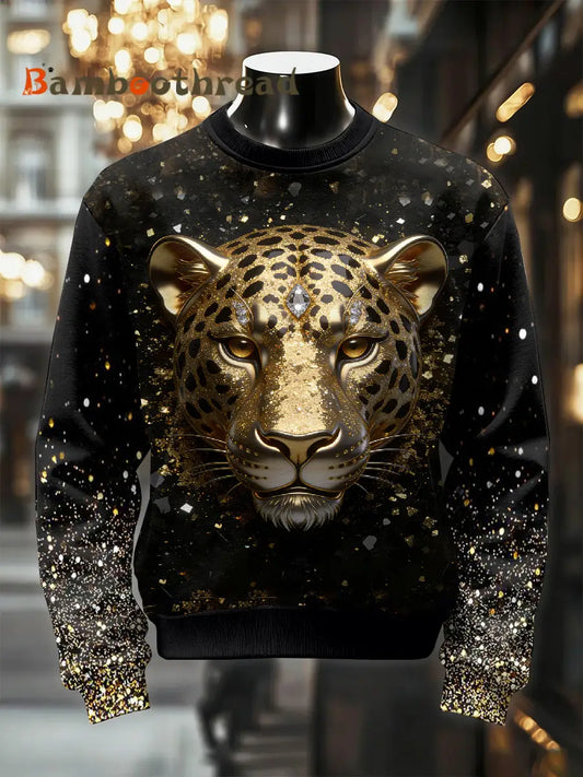 Men’s Retro Luxurious Leopard Print Casual Sweatshirt As picture / S