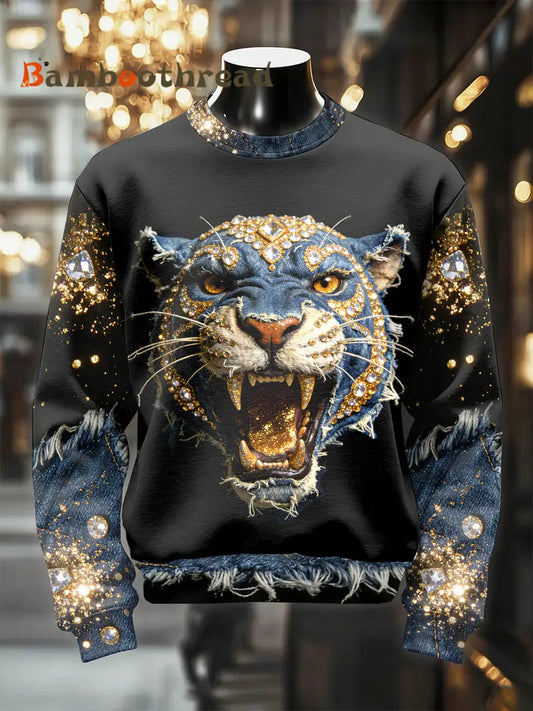 Men’s Retro Luxurious Leopard Print Casual Sweatshirt As picture / S