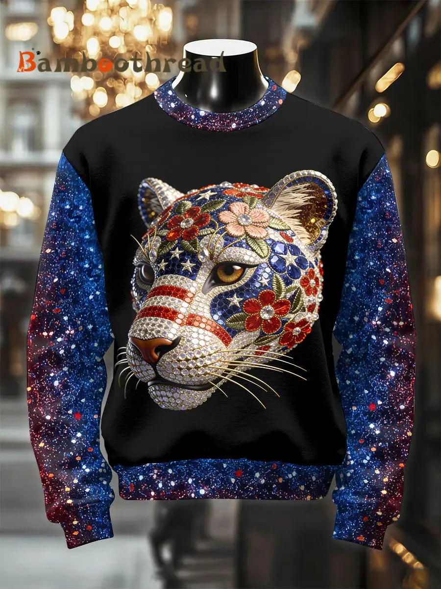 Men’s Retro Luxurious Leopard Print Casual Sweatshirt As picture / S