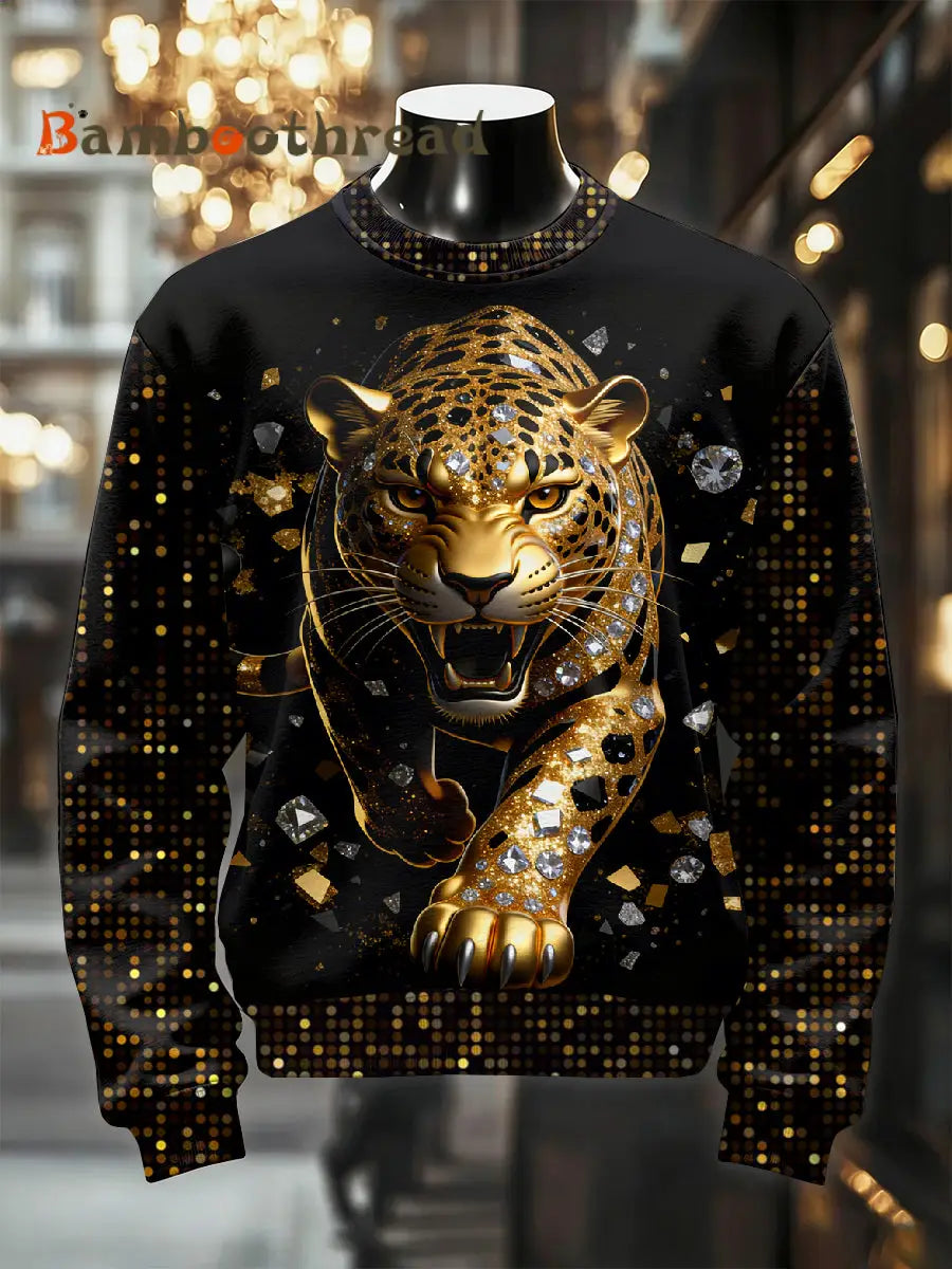 Men’s Retro Luxurious Leopard Print Casual Sweatshirt As picture / S