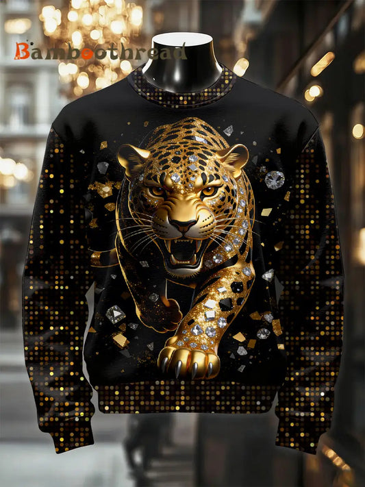 Men’s Retro Luxurious Leopard Print Casual Sweatshirt As picture / S
