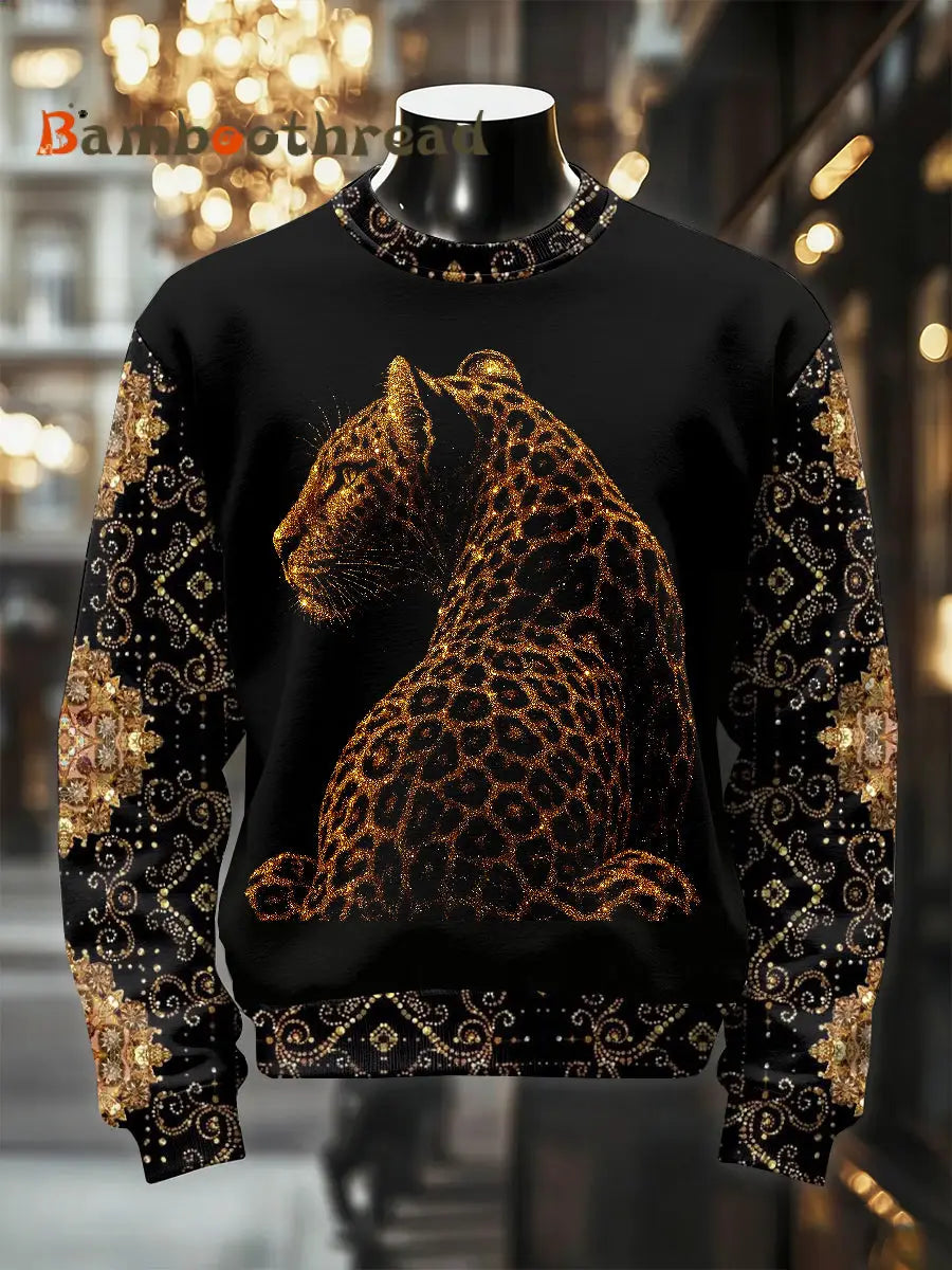 Men’s Retro Luxurious Leopard Print Casual Sweatshirt As picture / S