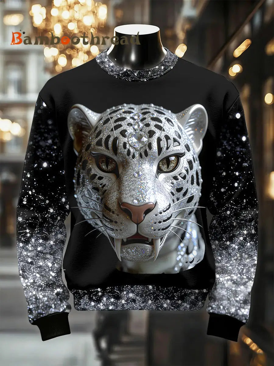 Men’s Retro Luxurious Leopard Print Casual Sweatshirt As picture / S