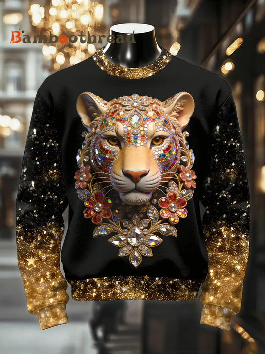 Men’s Retro Luxurious Leopard Print Casual Sweatshirt As picture / S