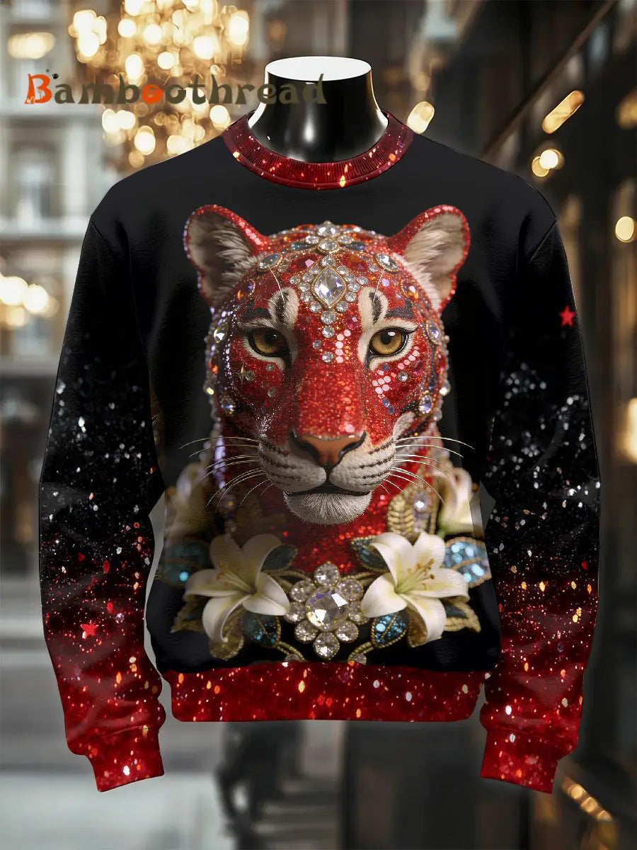 Men’s Retro Luxurious Leopard Print Casual Sweatshirt As picture / S
