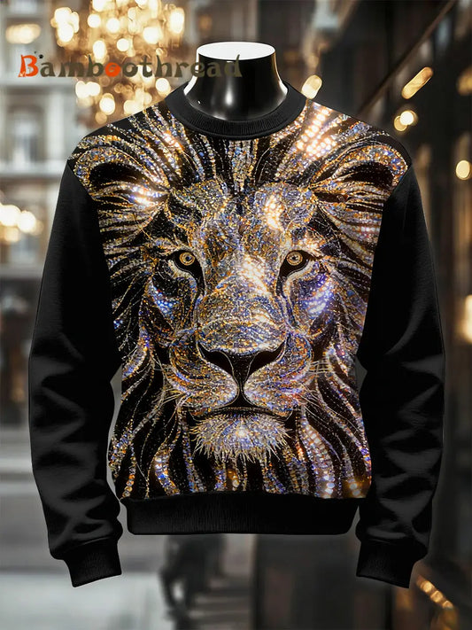 Men’s Retro Luxurious Lion Print Casual Sweatshirt As picture / S