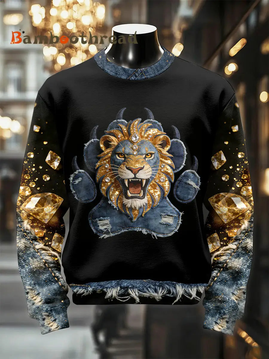 Men’s Retro Luxurious Lion Print Casual Sweatshirt As picture / S