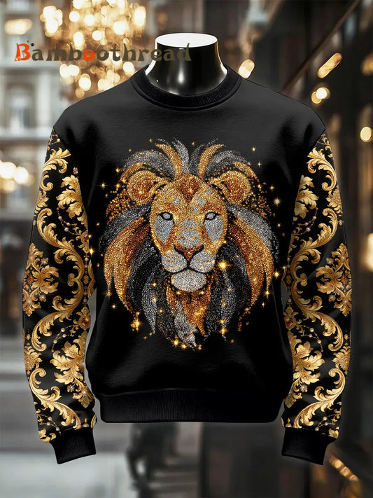 Men’s Retro Luxurious Lion Print Casual Sweatshirt As picture / S