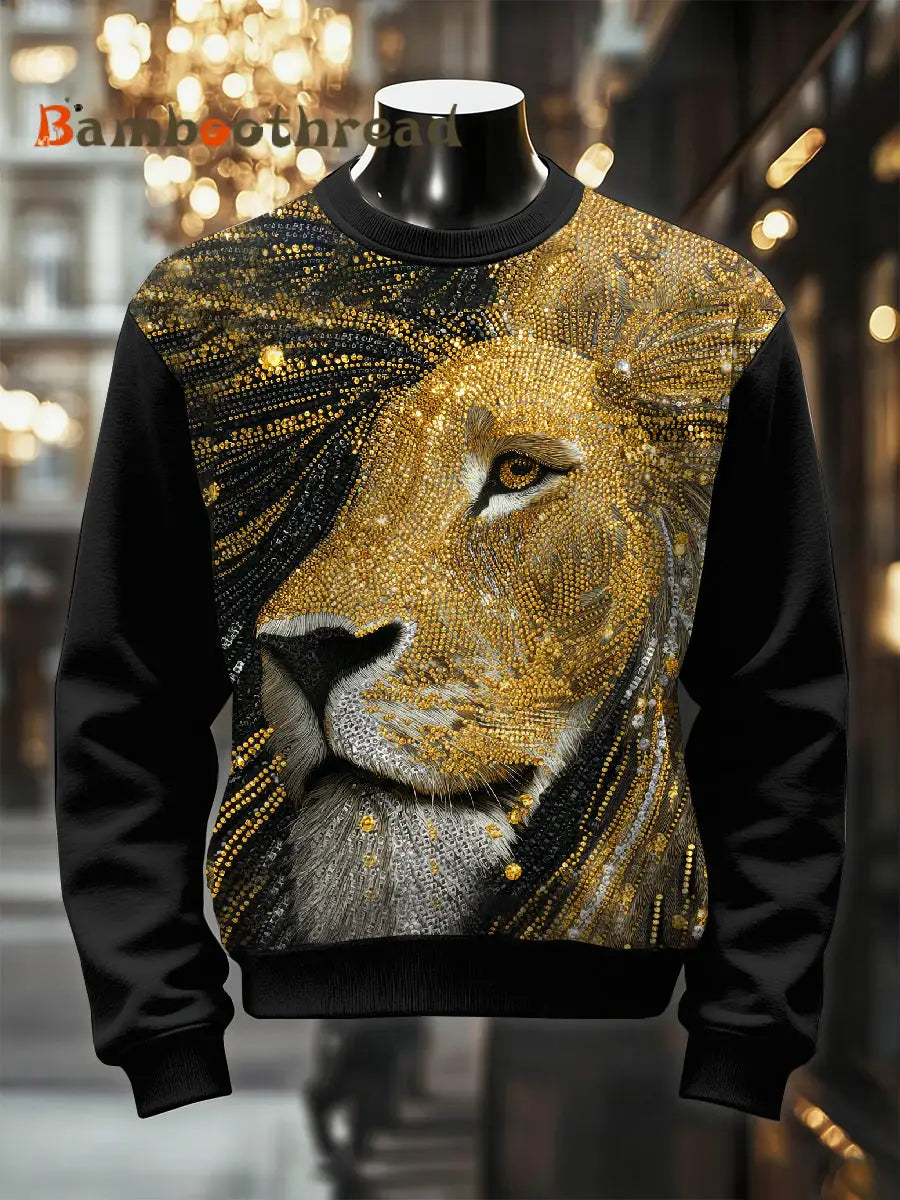 Men’s Retro Luxurious Lion Print Casual Sweatshirt As picture / S