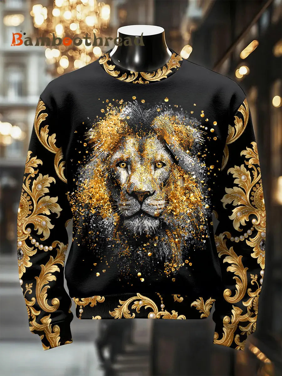Men’s Retro Luxurious Lion Print Casual Sweatshirt As picture / S