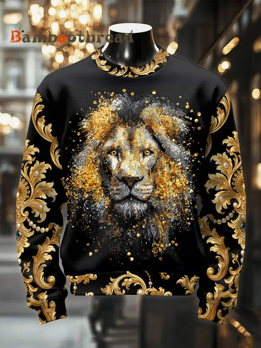 Men’s Retro Luxurious Lion Print Casual Sweatshirt As picture / S