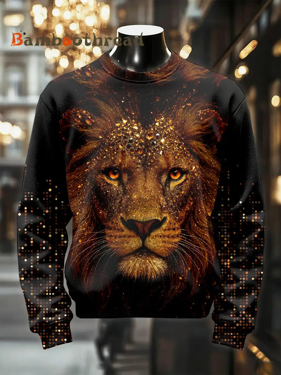 Men’s Retro Luxurious Lion Print Casual Sweatshirt As picture / S