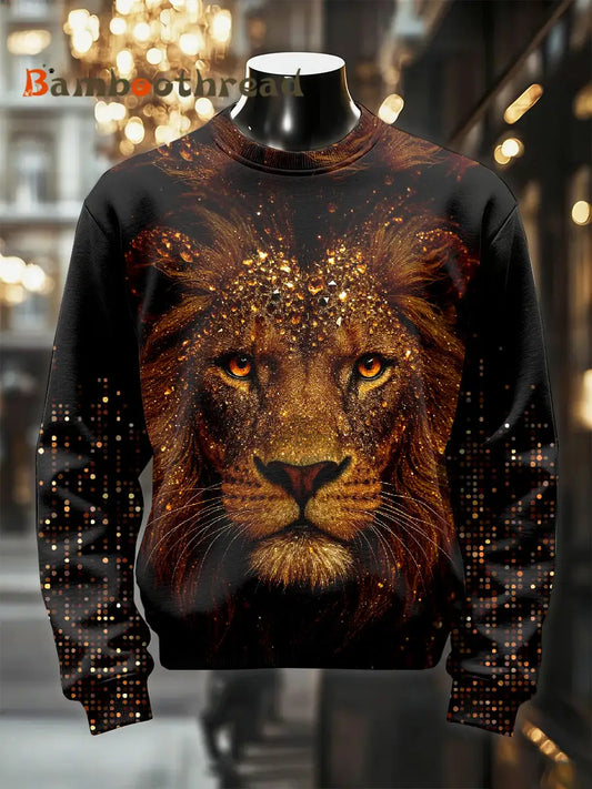 Men’s Retro Luxurious Lion Print Casual Sweatshirt As picture / S