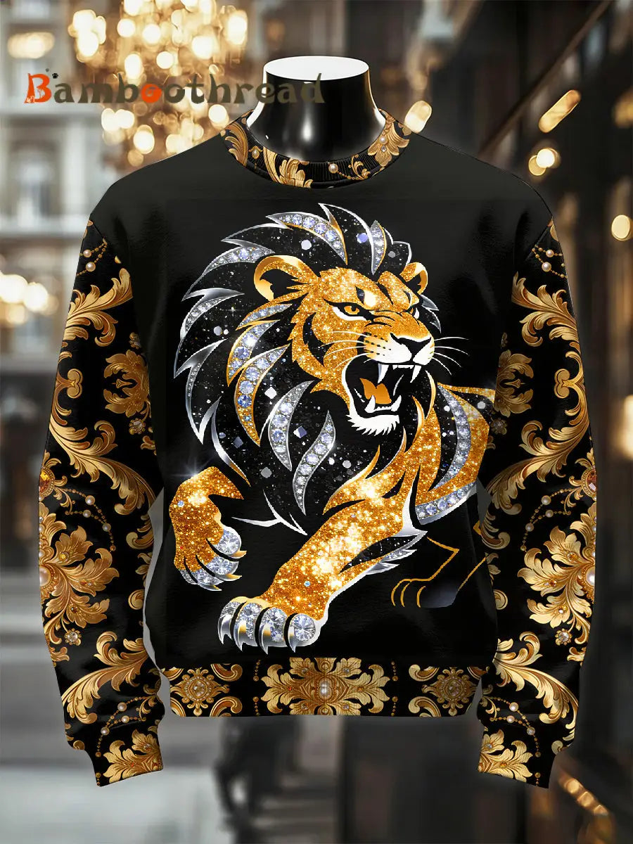 Men’s Retro Luxurious Lion Print Casual Sweatshirt As picture / S