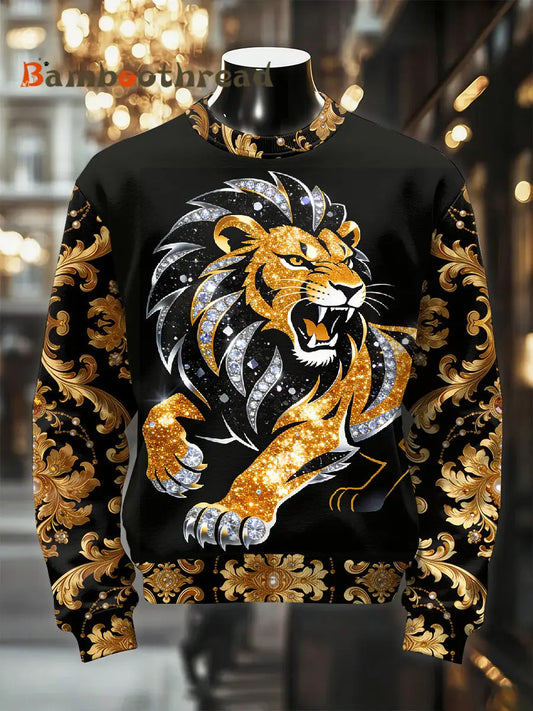 Men’s Retro Luxurious Lion Print Casual Sweatshirt As picture / S