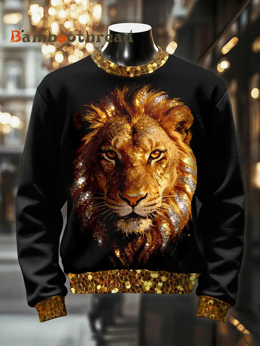 Men’s Retro Luxurious Lion Print Casual Sweatshirt As picture / S
