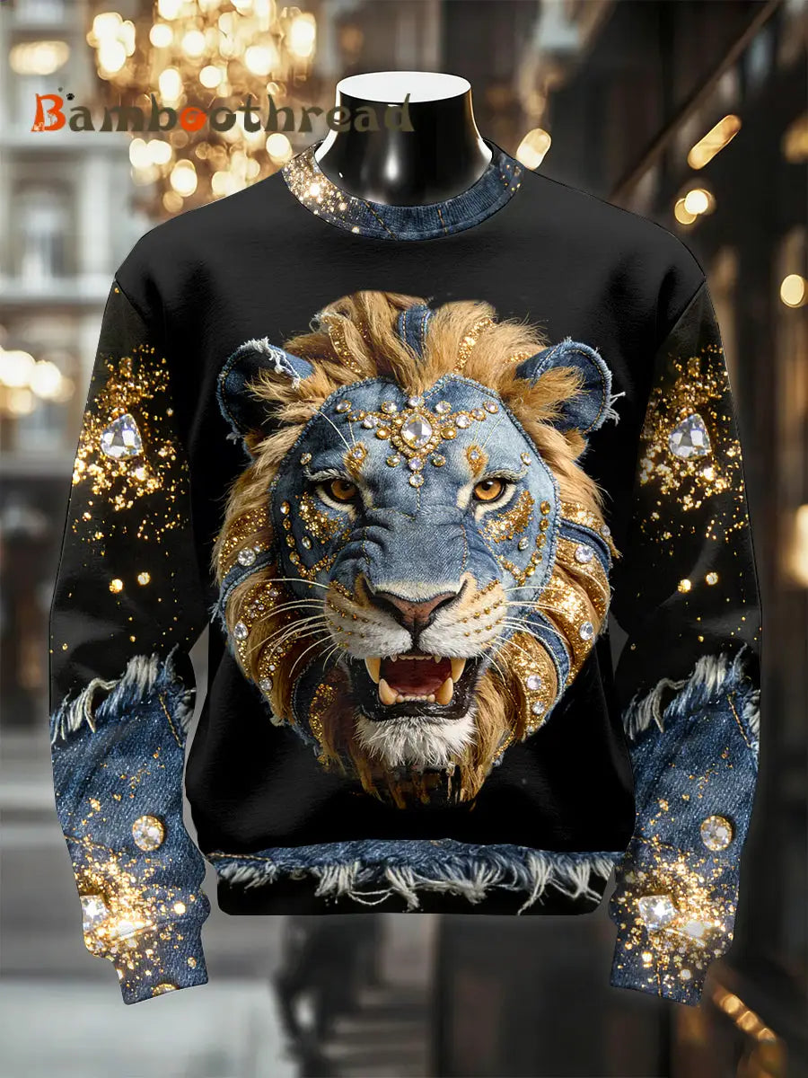 Men’s Retro Luxurious Lion Print Casual Sweatshirt As picture / S