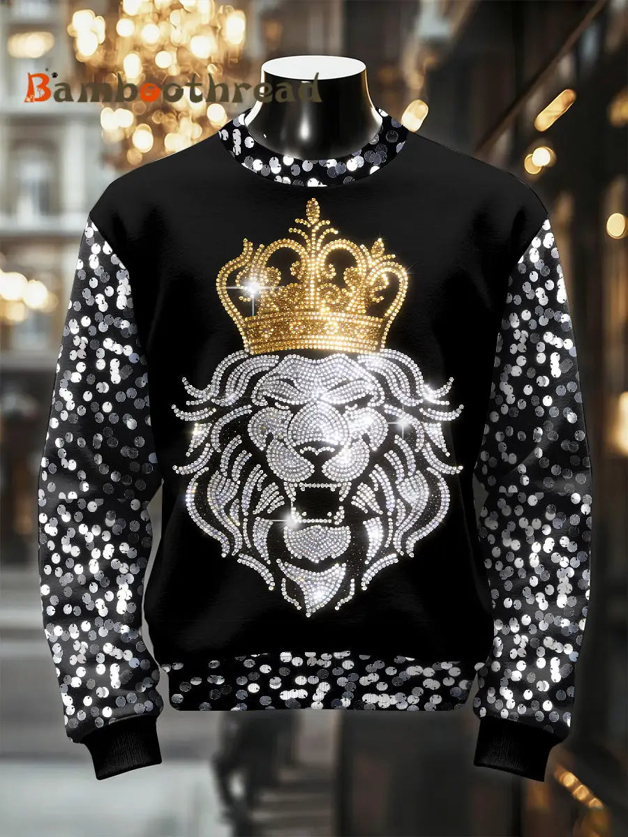 Men’s Retro Luxurious Lion Print Casual Sweatshirt As picture / S