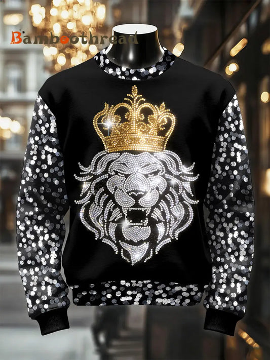 Men’s Retro Luxurious Lion Print Casual Sweatshirt As picture / S