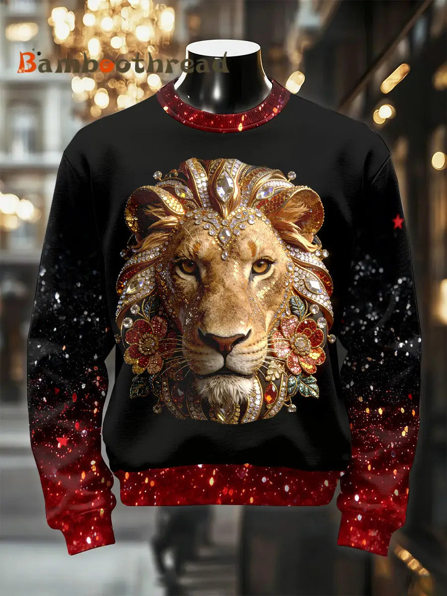 Men’s Retro Luxurious Lion Print Casual Sweatshirt As picture / S