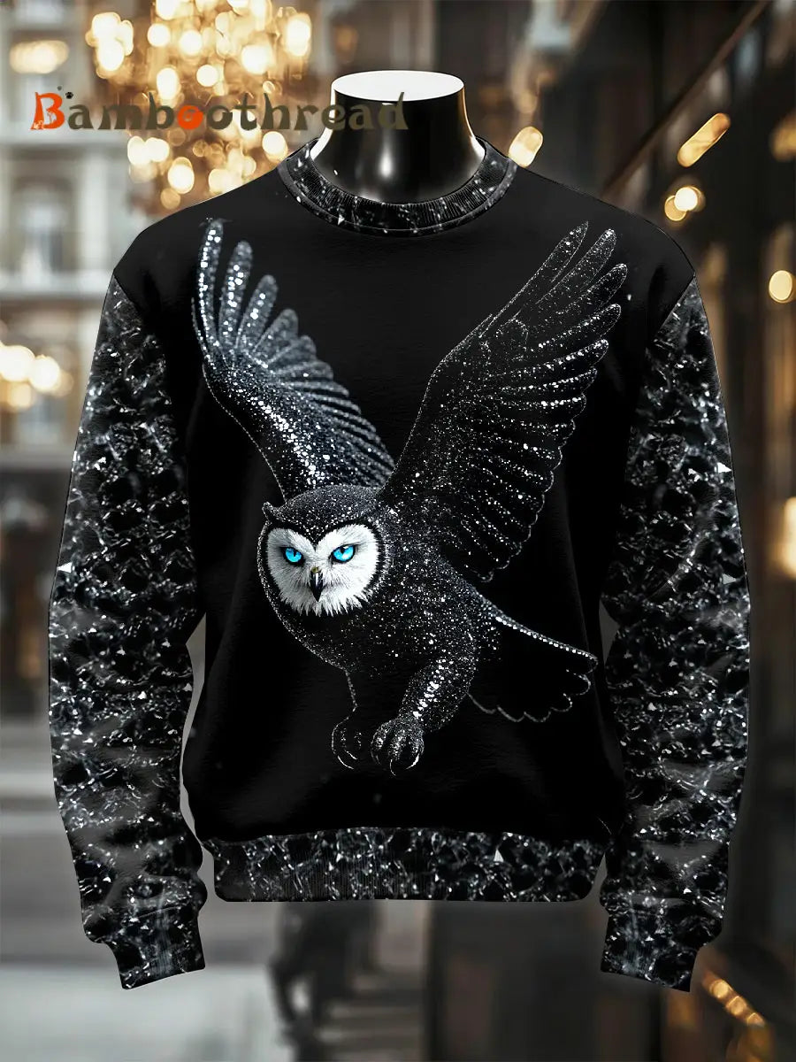 Men’s Retro Luxurious Owl Print Casual Sweatshirt As picture / S