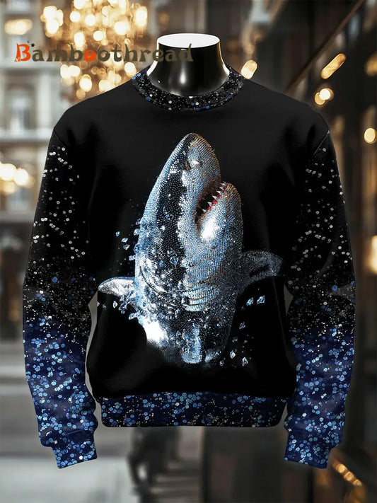 Men’s Retro Luxurious Shark Print Casual Sweatshirt As picture / S