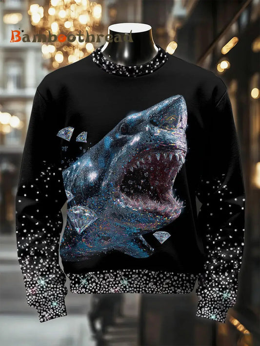 Men’s Retro Luxurious Shark Print Casual Sweatshirt As picture / S