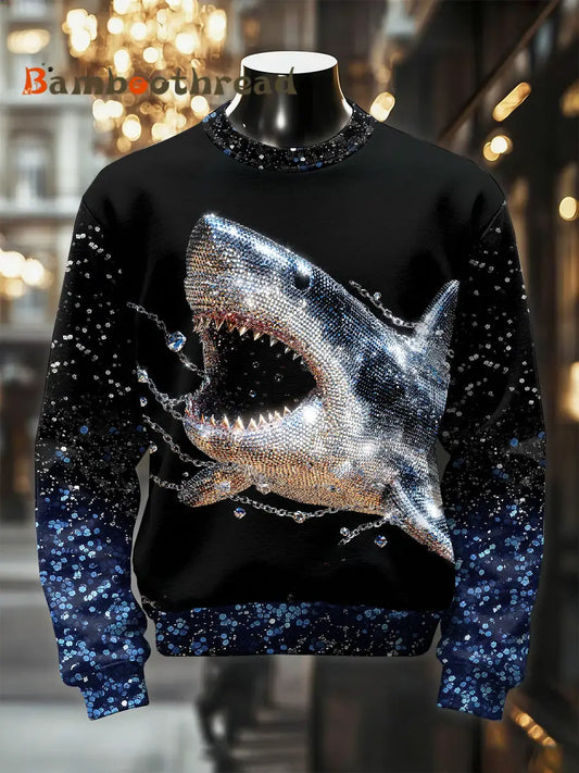 Men’s Retro Luxurious Shark Print Casual Sweatshirt As picture / S