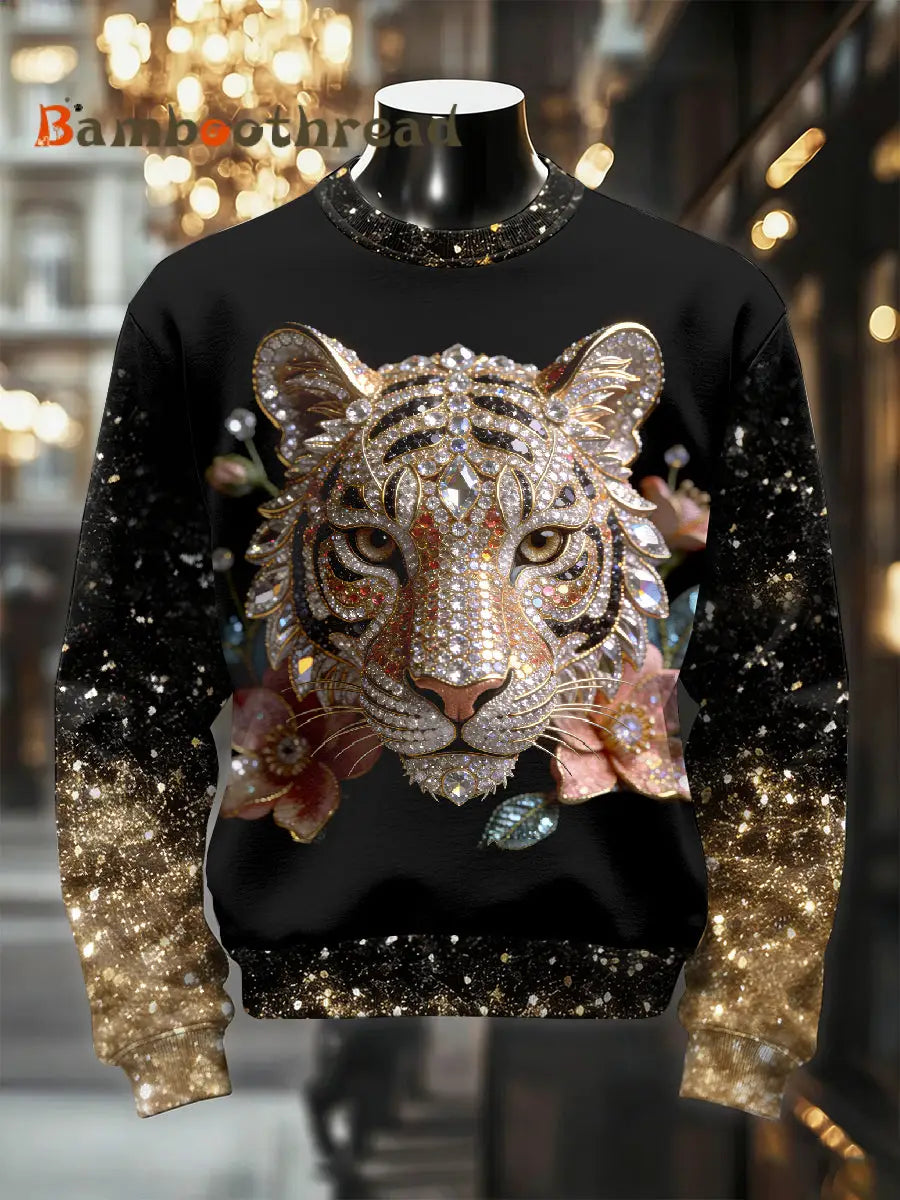Men’s Retro Luxurious Tiger Print Casual Sweatshirt As picture / S