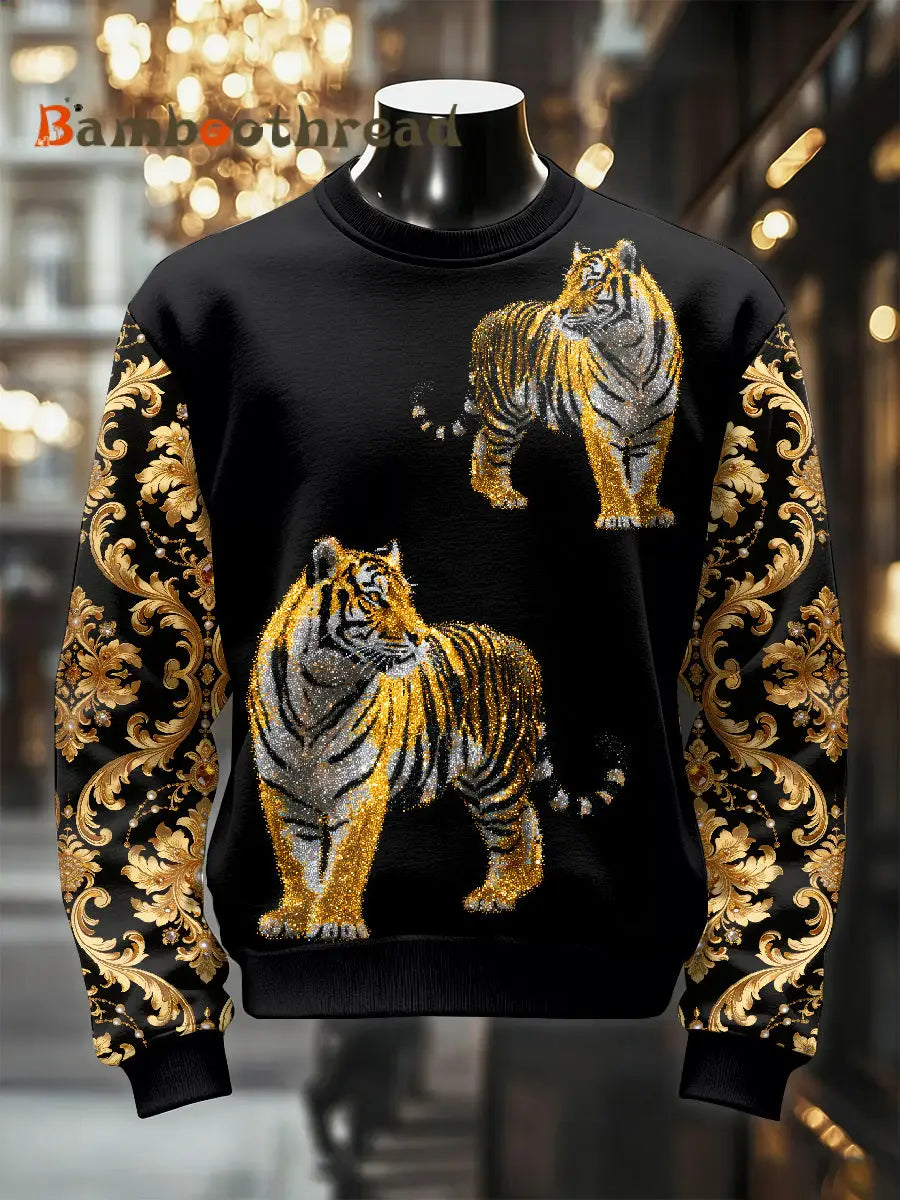 Men’s Retro Luxurious Tiger Print Casual Sweatshirt As picture / S