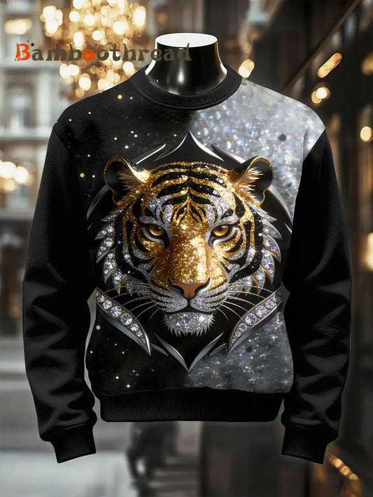 Men’s Retro Luxurious Tiger Print Casual Sweatshirt As picture / S