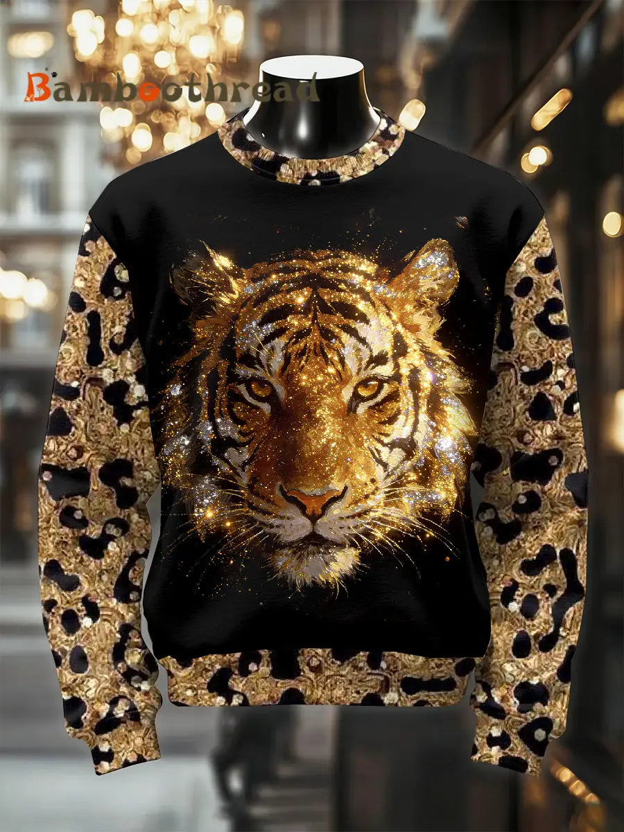 Men’s Retro Luxurious Tiger Print Casual Sweatshirt As picture / S