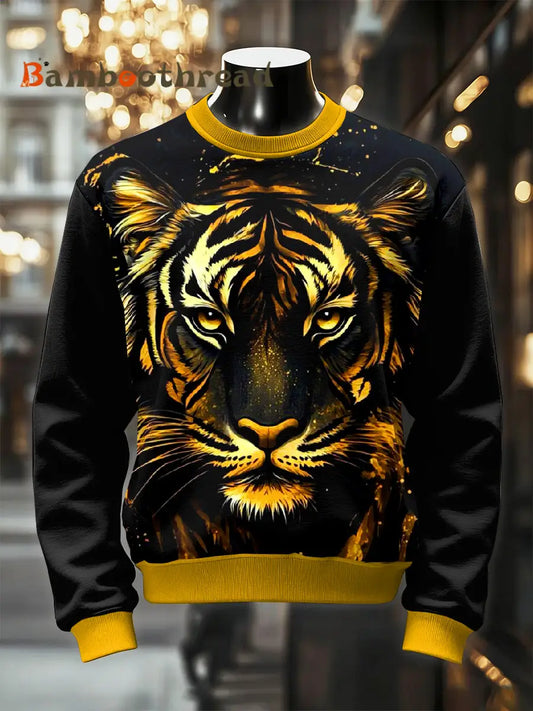 Men’s Retro Luxurious Tiger Print Casual Sweatshirt As picture / S