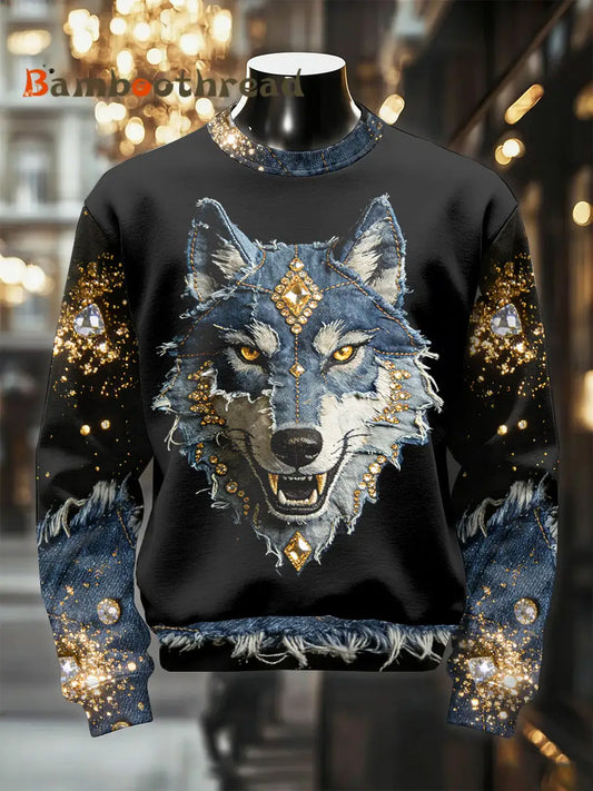 Men’s Retro Luxurious Wolf Print Casual Sweatshirt As picture / S