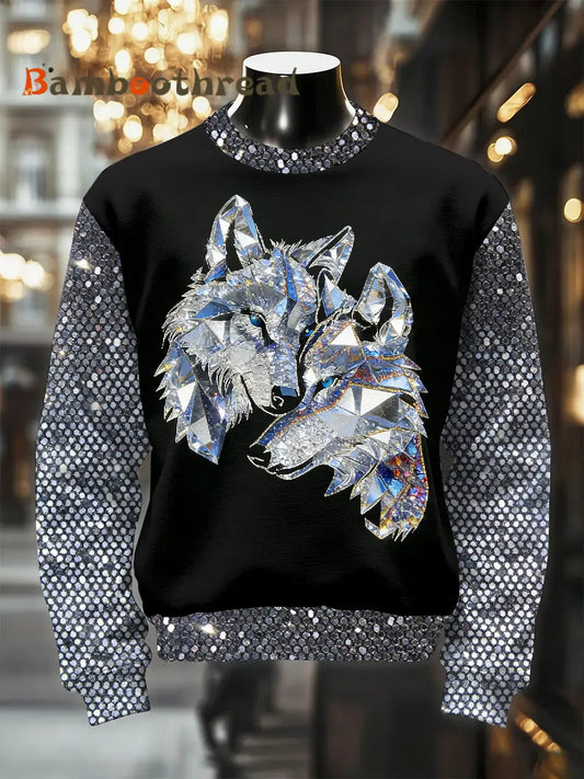 Men’s Retro Luxurious Wolf Print Casual Sweatshirt As picture / S
