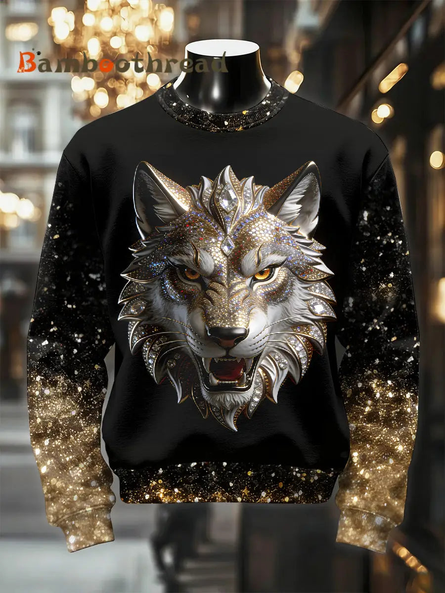 Men’s Retro Luxurious Wolf Print Casual Sweatshirt As picture / S