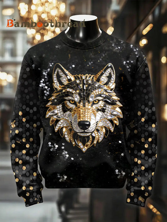 Men’s Retro Wolf Tiger Print Casual Sweatshirt As picture / S