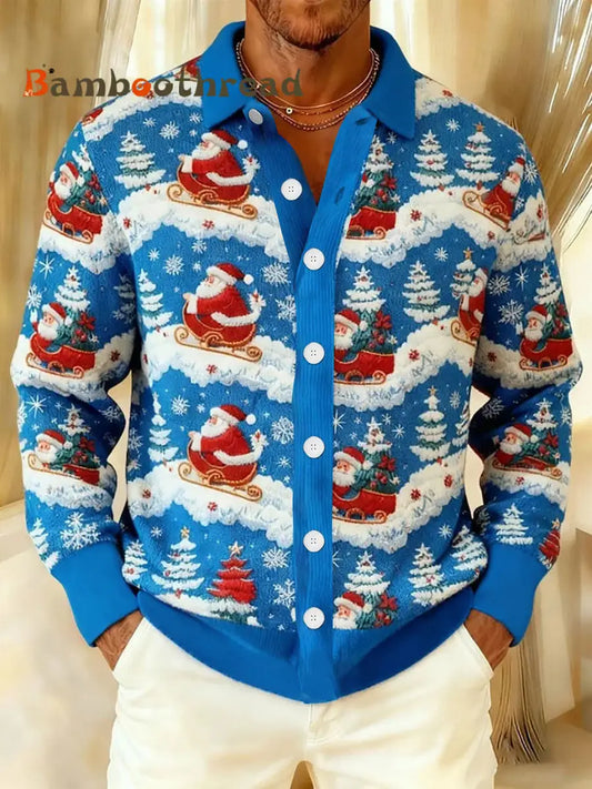 Men’s Santa Claus Button-Up Shirt Blue / S
